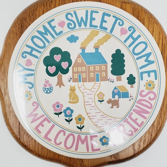 Vintage Tile Wall Hanging Plaque My Home Sweet Home Welcome Friends Decor Wooden - Picture 3 of 9